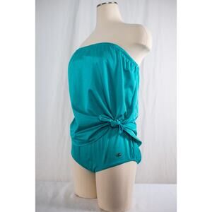 Vintage 1980s Swimsuit, Oleg Cassini Teal Strapless Tankini Sz 16 XL Rare Swim